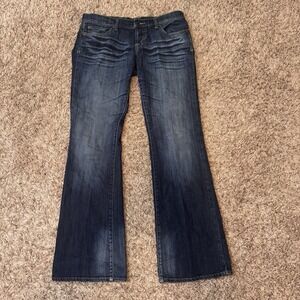 Vintage Lucky Brand Flare Leg Low Rise Womens Jeans Dark Wash Distressed‎ Size 8